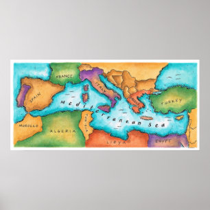 Map of Mediterranean Sea Poster