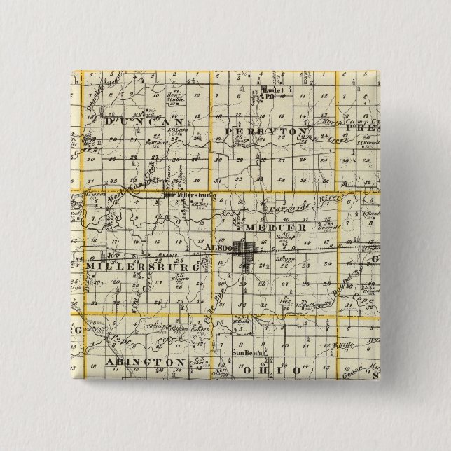 Map of Mercer County, Rock Island and Plano 15 Cm Square Badge (Front)