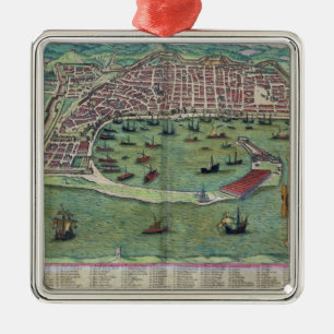 Map of Messina, from 'Civitates Orbis Terrarum' by Metal Tree Decoration