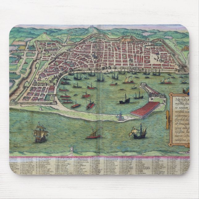 Map of Messina, from 'Civitates Orbis Terrarum' by Mouse Pad (Front)