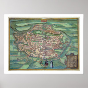 Map of Metz, from 'Civitates Orbis Terrarum' by Ge Poster