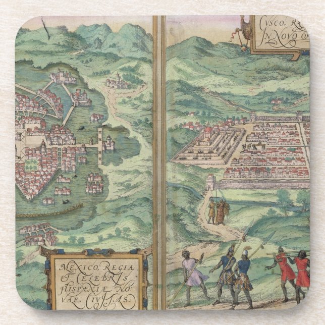 Map of Mexico and Cuzco, from 'Civitates Orbis Ter Coaster (Front)