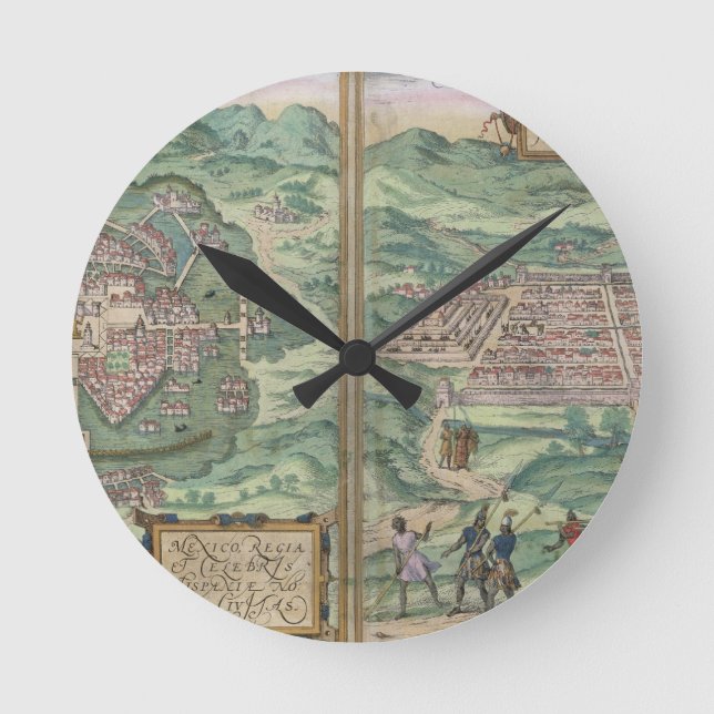 Map of Mexico and Cuzco, from 'Civitates Orbis Ter Round Clock (Front)