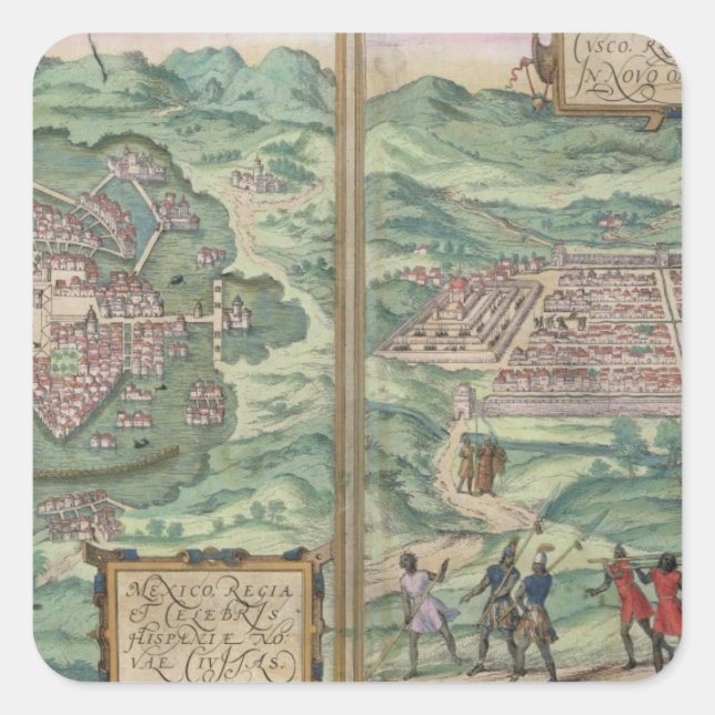 Map of Mexico and Cuzco, from 'Civitates Orbis Ter Square Sticker (Front)
