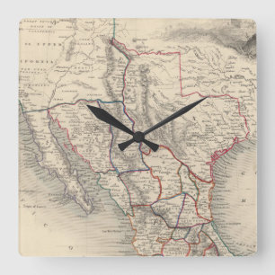 Map of Mexico, California and Texas Square Wall Clock