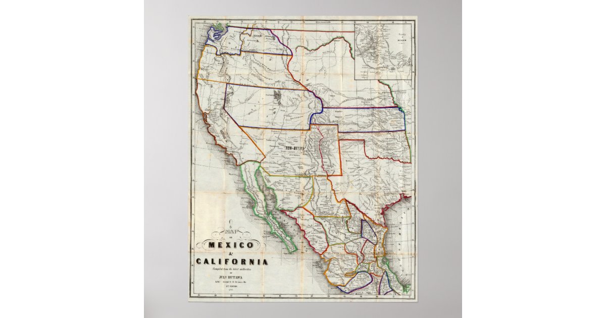 Map Of Mexico & California Poster