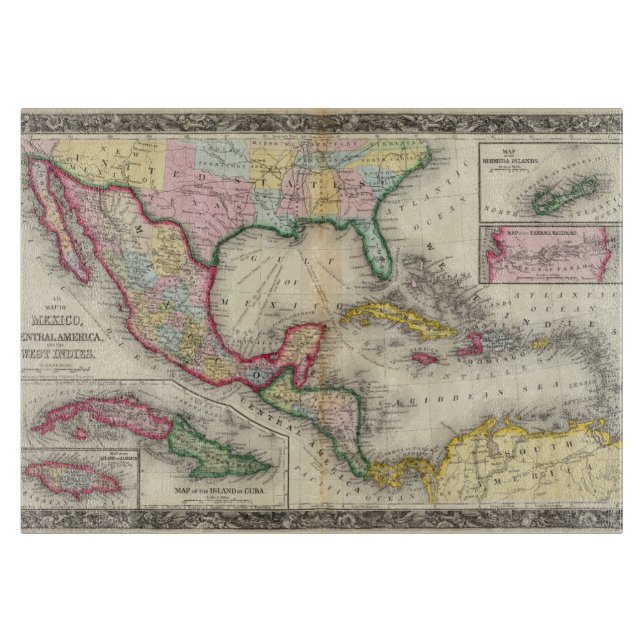 Map Of Mexico, Central America Cutting Board (Front)