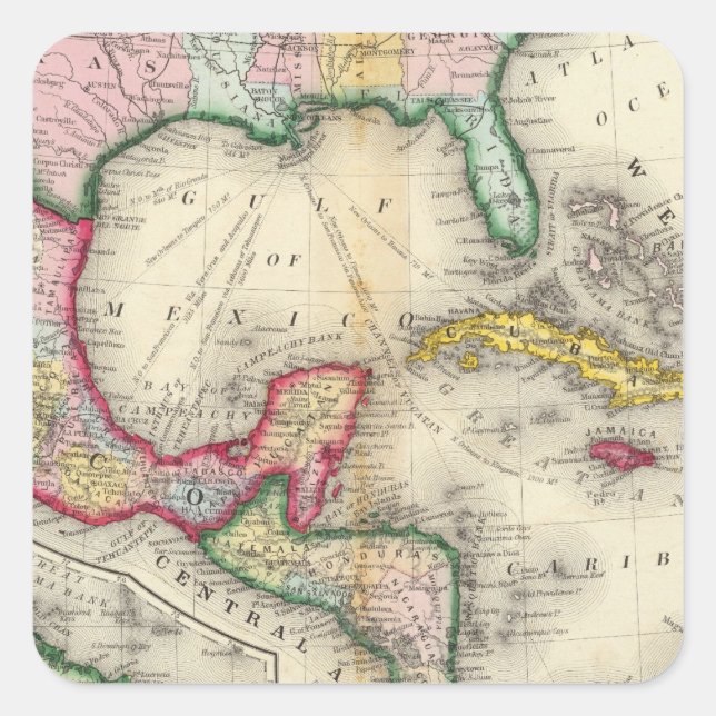 Map Of Mexico, Central America Square Sticker (Front)