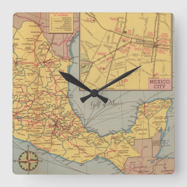 Map of Mexico - "Our Southern Neighbour" Square Wall Clock (Front)