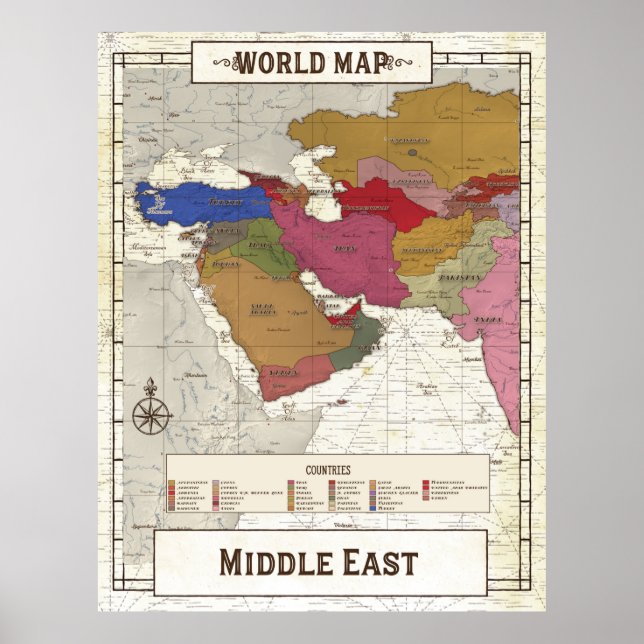 Map Of Middle East Poster (Front)