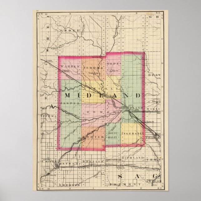 Map of Midland County, Michigan Poster (Front)