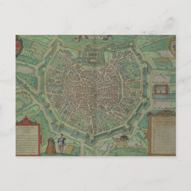 Map of Milan, from 'Civitates Orbis Terrarum' by G Postcard (Front)