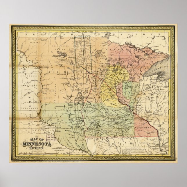 Map of Minnesota Territory (1852) Poster (Front)