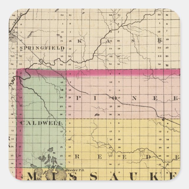 Map of Missaukee County, Michigan Square Sticker (Front)