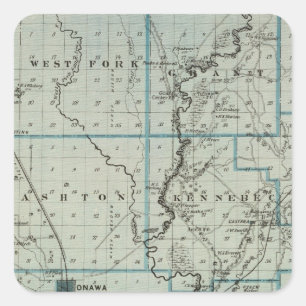 Map of Monona County, State of Iowa 2 Square Sticker