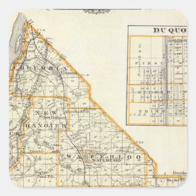 Map of Monroe County, DuQuoin and Waterloo Square Sticker (Front)