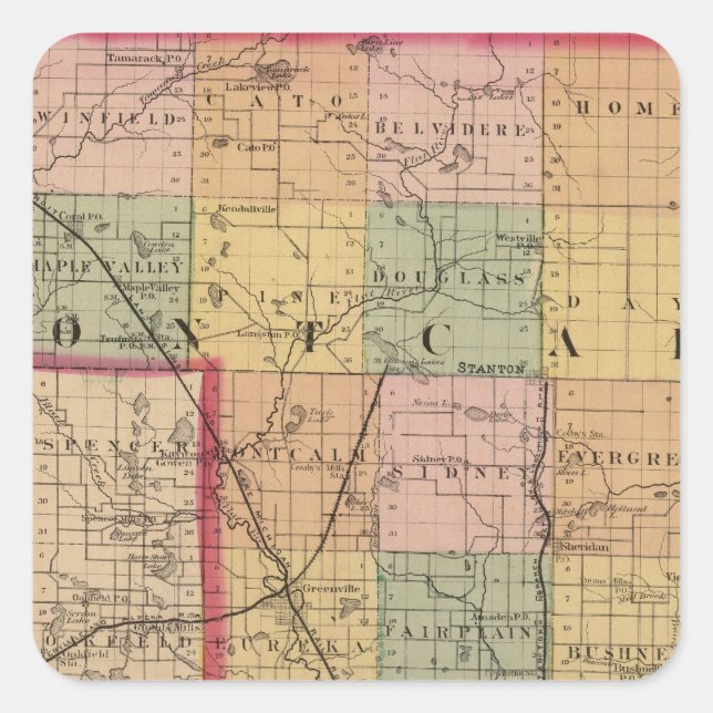 Map of Montcalm County, Michigan Square Sticker (Front)