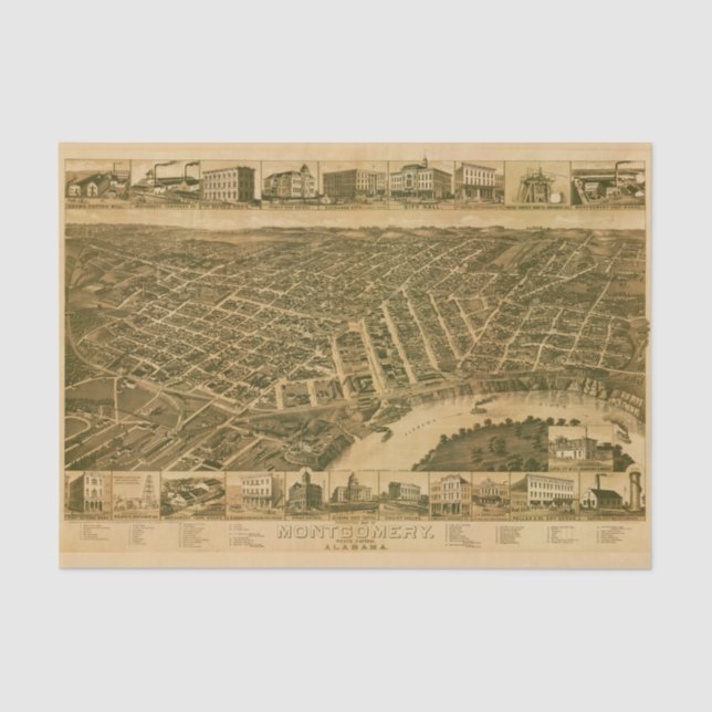 Map of Montgomery, Capital of Alabama (1887) Tissue Paper (Front)
