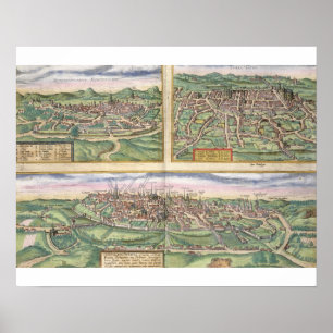 Map of Montpellier, Tours, and Poitiers, from 'Civ Poster