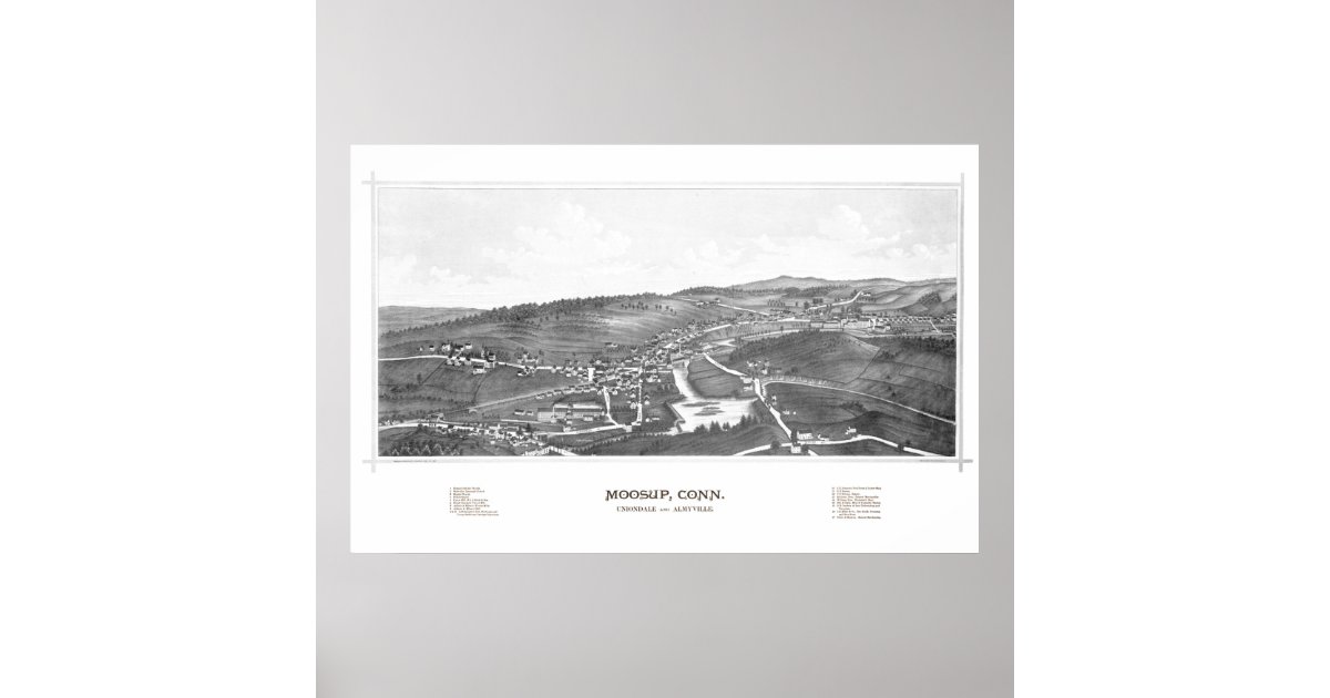 Map of Moosup, CT from 1889 Poster Zazzle