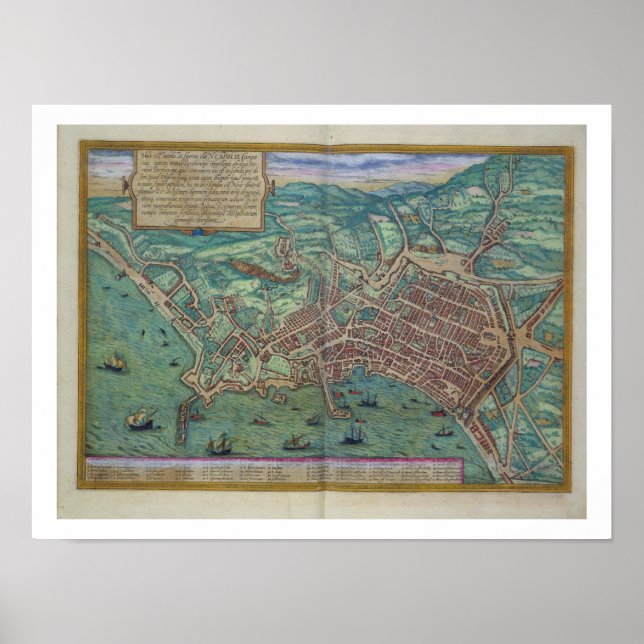Map of Naples, from 'Civitates Orbis Terrarum' by Poster (Front)