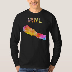 Map of Nepal Nepali Colourful map Watercolor ill T-Shirt