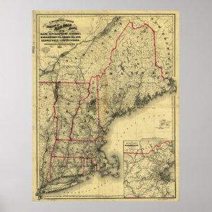 Map of New England and Surroundings (1860) Poster