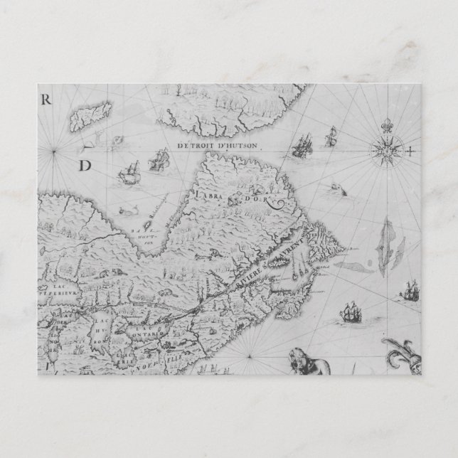 Map of New France or Canada Postcard (Front)