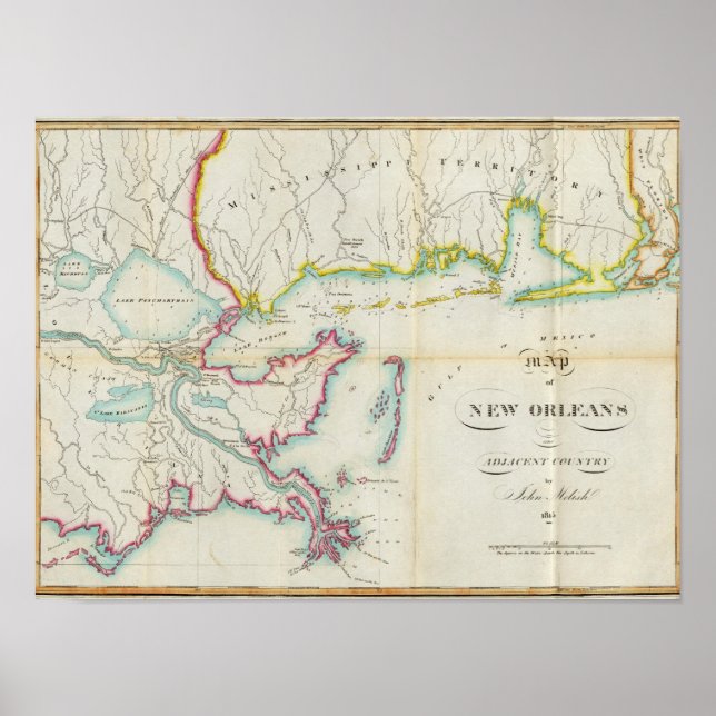 Map of New Orleans and Adjacent Country Poster (Front)