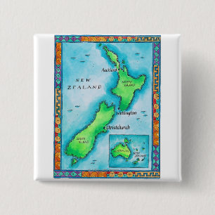 Map of New Zealand 15 Cm Square Badge