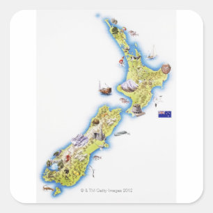 Map of New Zealand Square Sticker