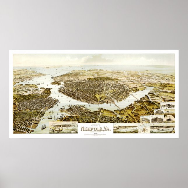 Map of Norfolk, VA and surrounding areas in 1892. Poster (Front)