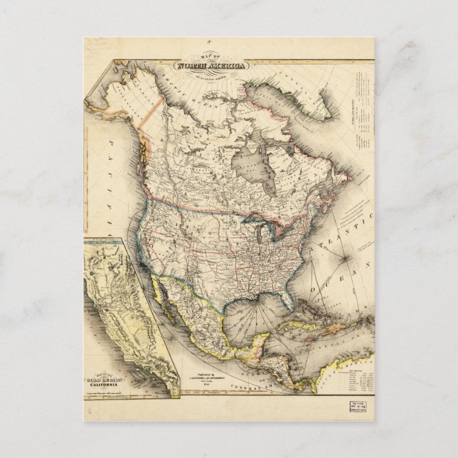 Map of North America (1850) Postcard (Front)