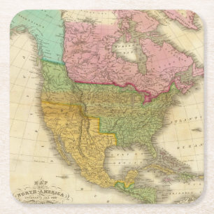 Map of North America 3 Square Paper Coaster