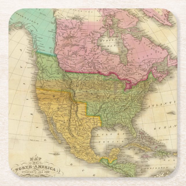 Map of North America 3 Square Paper Coaster (Front)
