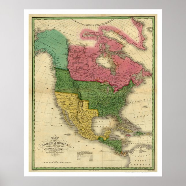 Map of North America by D.H. Vance 1826 Poster (Front)