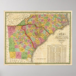 Map Of North and South Carolina And Georgia Poster