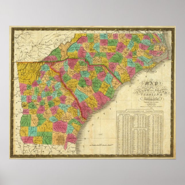 Map of North and South Carolina, and Georgia Poster (Front)