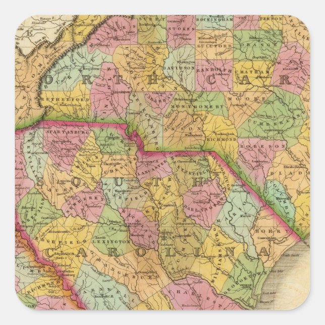 Map Of North and South Carolina And Georgia Square Sticker (Front)
