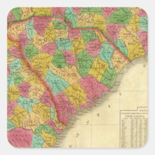 Map of North and South Carolina, and Georgia Square Sticker