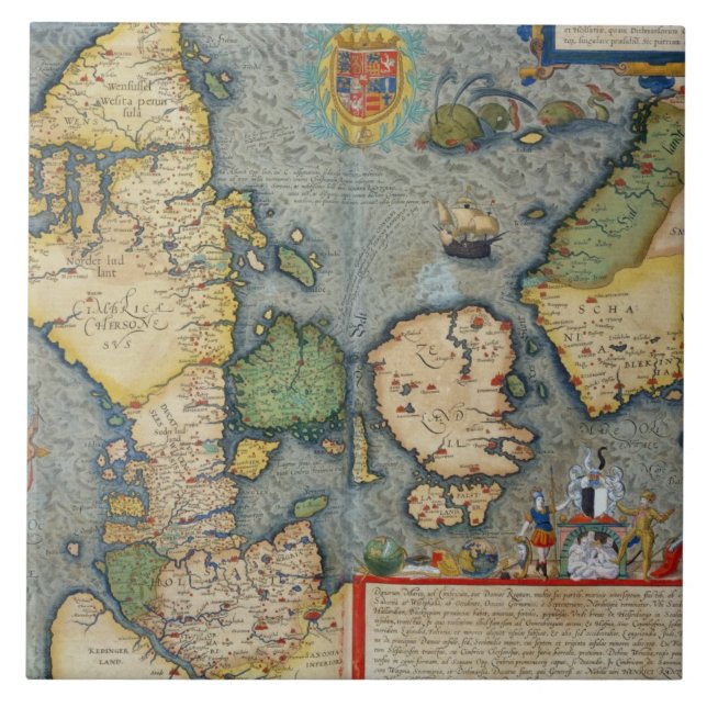Map of Northern Europe, from 'Civitates Orbis Terr Ceramic Tile (Front)