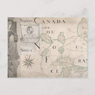 Map of Nouvelle-France  1699 Postcard