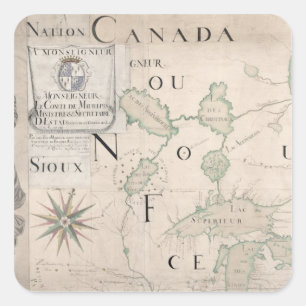 Map of Nouvelle-France 1699 Square Sticker
