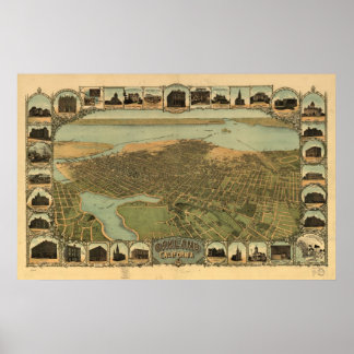 Map of Oakland, Birds-Eye View, 1900 Poster