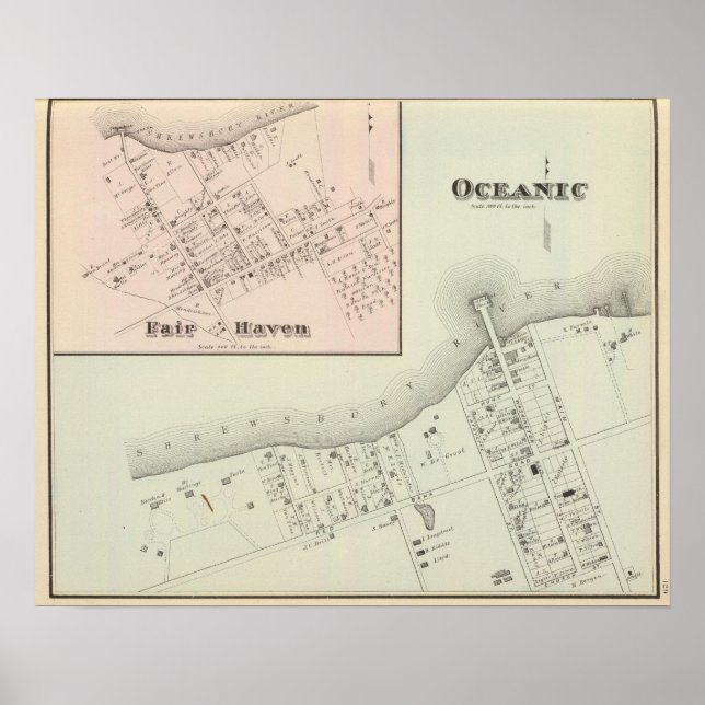 Map of Oceanic and Fair Haven, NJ Poster (Front)