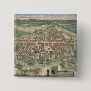 Map of Odense, from 'Civitates Orbis Terrarum' by 15 Cm Square Badge