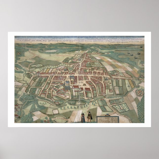Map of Odense, from 'Civitates Orbis Terrarum' by Poster (Front)
