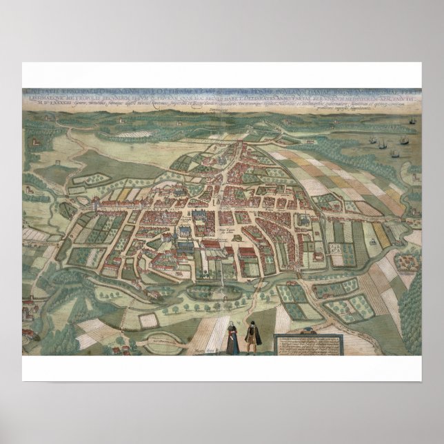 Map of Odense, from 'Civitates Orbis Terrarum' by Poster (Front)