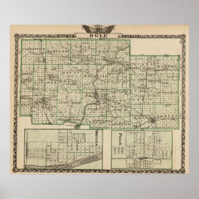 Map of Ogle County, Polo and Oregon Poster (Front)
