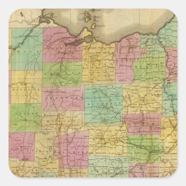 Map of Ohio 2 Square Sticker (Front)